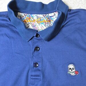 Robert Graham Performance Golf Polo Shirt Mens Size L Blue Classic Fit Skull
